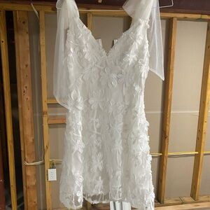 Angel Biba White Floral Appliqué Dress